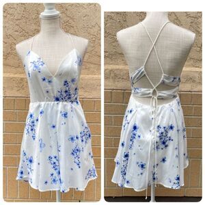 Lucy In The Sky Los Angeles A-Line Women’s White Dress with Blue Floral Print